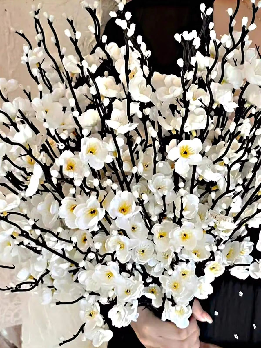14/12/6pcs White Artificial Plum Blossoms, Realistic Faux Plum Blossom Flowers, Artificial Flowers, Suitable For Wedding Decor, Room Accessories, Home Decor, Bedroom Decor, Office Decor, Hotel Decor, Garden Decor, Party Decor, Living Room Decor